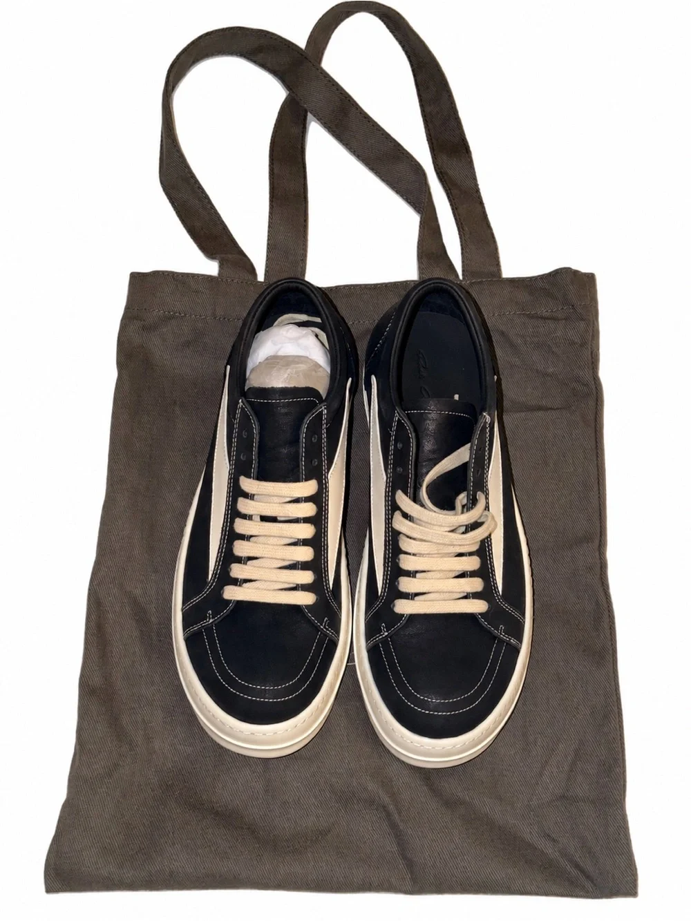 Rick Owen’s Black Oil Wax Leather Low-Top Sneakers size 12 (NO BOX)